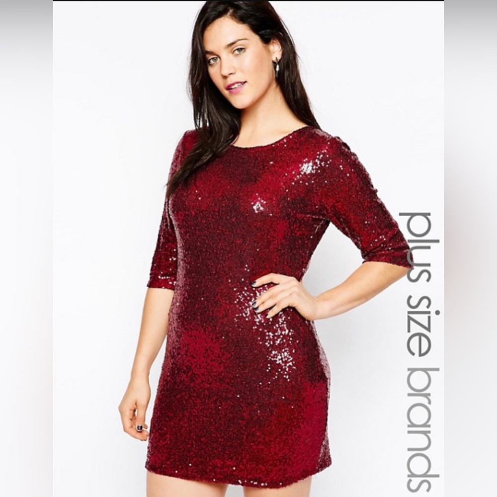 Club L Plus Size Sequin Shift Dress - Berry  US 22/UK26. New with Tags.